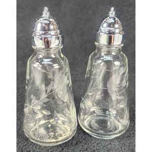 Heritage Princess House Salt & Pepper Shakers Gray Cut Floral Designs Clear